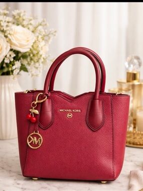 Michael Kors Red Leather Satchel with Gold Hardware